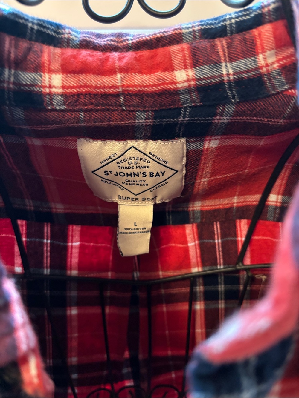 Handmade one of a kind Red Plaid Button-Up flannel with junkin queen Back Patch - Picture 4 of 5